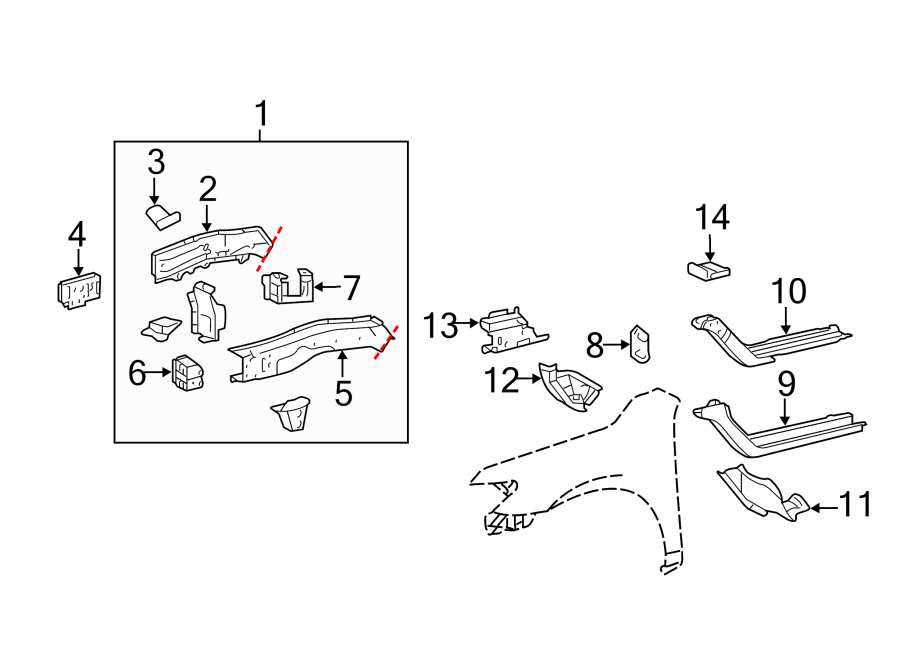 Diagram FENDER. STRUCTURAL COMPONENTS & RAILS. for your 2020 Toyota Avalon   