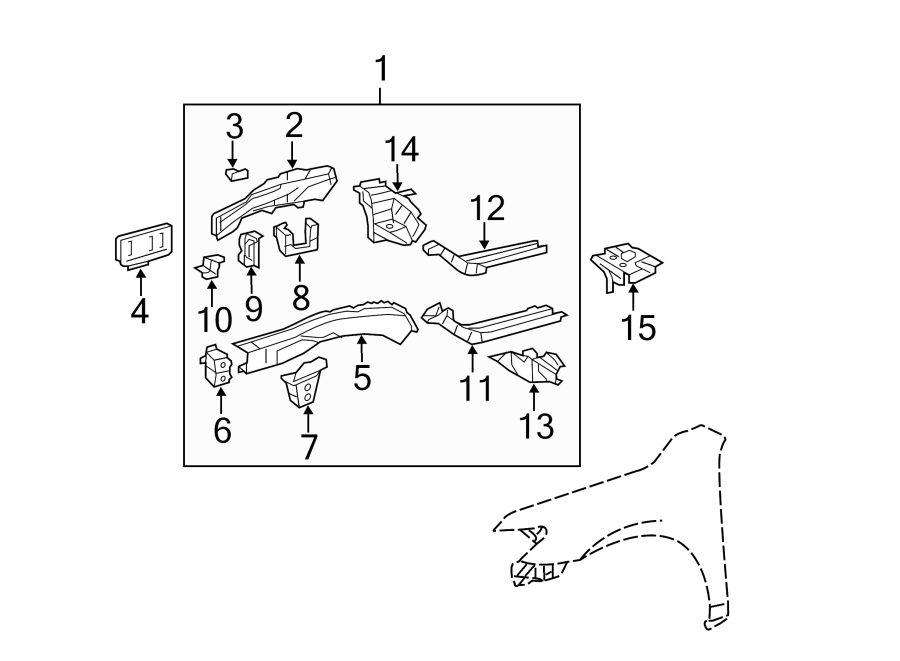 Diagram FENDER. STRUCTURAL COMPONENTS & RAILS. for your 2006 Toyota Avalon  XLS Sedan 