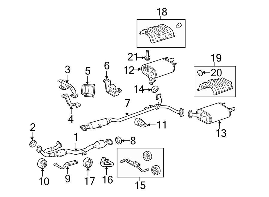 Diagram EXHAUST SYSTEM. EXHAUST COMPONENTS. for your 2021 Toyota Camry 2.5L A/T FWD XLE SEDAN 