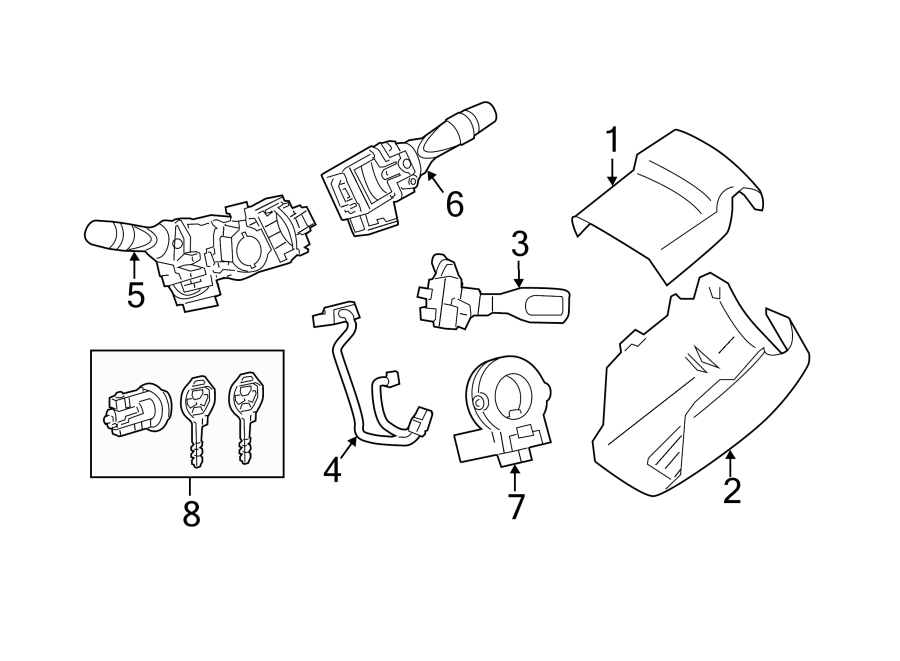 Diagram STEERING COLUMN. SHROUD. SWITCHES & LEVERS. for your 2008 Toyota Sequoia 5.7L i-Force V8 A/T 4WD Platinum Sport Utility 