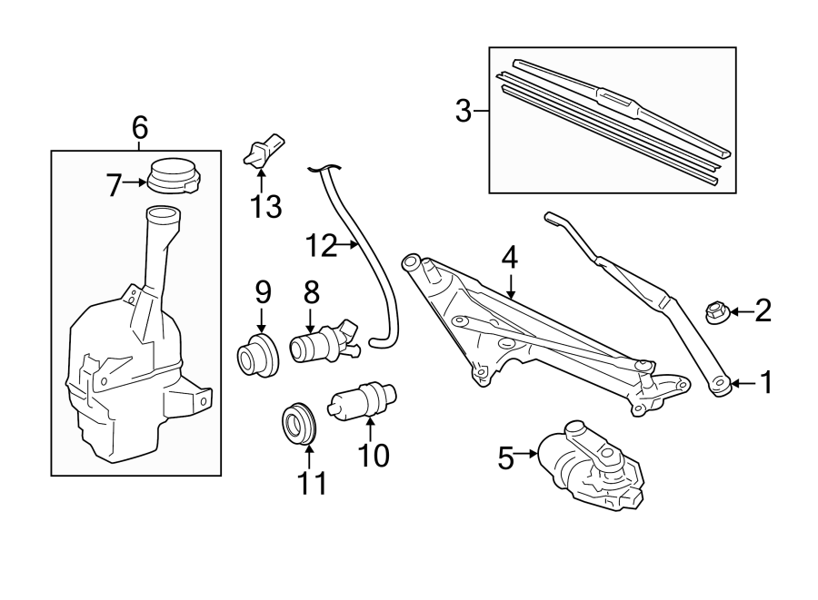 Diagram WINDSHIELD. WIPER & WASHER COMPONENTS. for your 2014 Toyota Tundra  SR Extended Cab Pickup Fleetside 