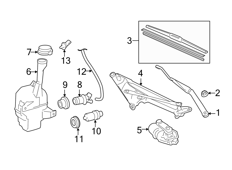 Diagram WINDSHIELD. WIPER & WASHER COMPONENTS. for your 2024 Toyota Venza  XLE Sport Utility 