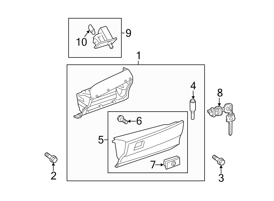 Diagram INSTRUMENT PANEL. GLOVE BOX. for your Toyota