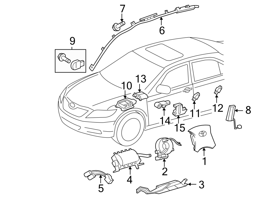 Diagram RESTRAINT SYSTEMS. AIR BAG COMPONENTS. for your 2010 Toyota Camry   