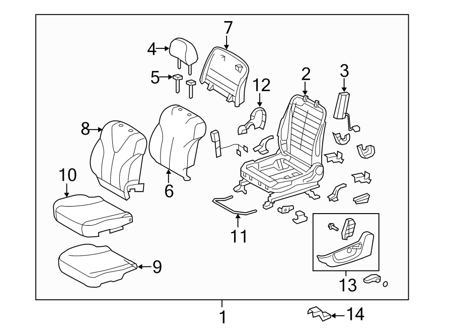 Diagram SEATS & TRACKS. DRIVER SEAT COMPONENTS. for your 2017 Toyota Tundra 4.6L V8 A/T RWD SR Extended Cab Pickup Fleetside 