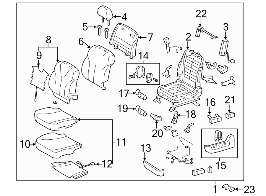 Diagram SEATS & TRACKS. DRIVER SEAT COMPONENTS. for your 2016 Toyota Yaris   