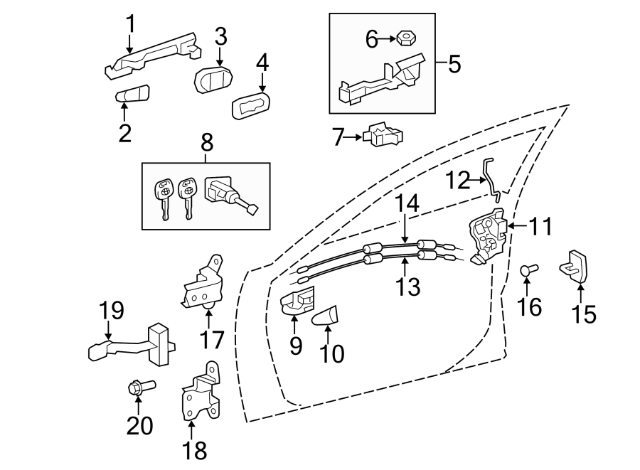 Diagram FRONT DOOR. LOCK & HARDWARE. for your 2018 Toyota Yaris iA   