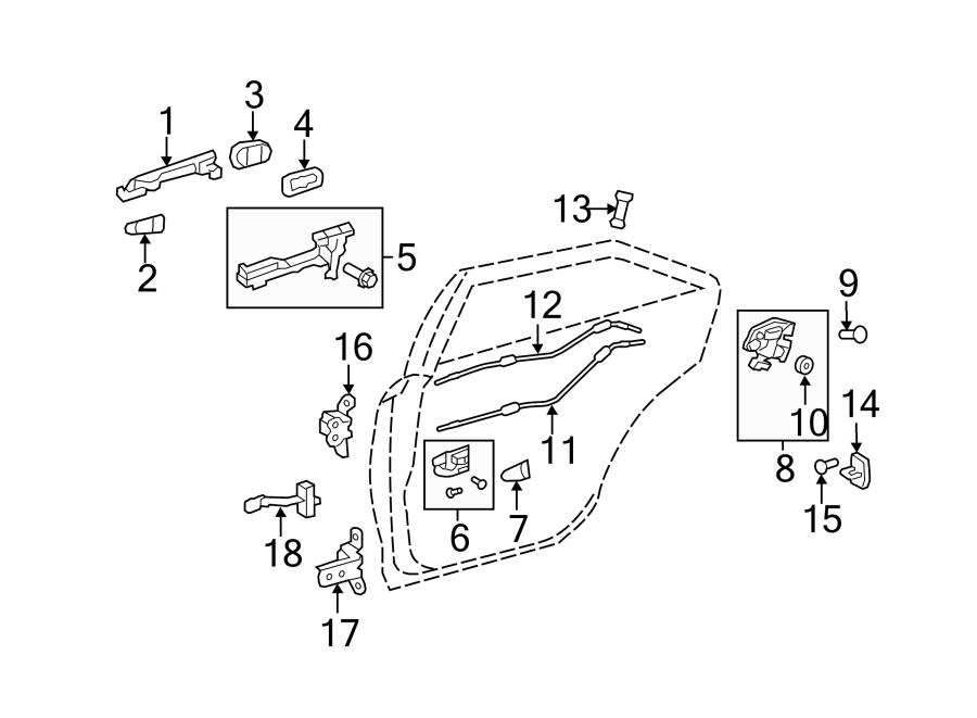 Diagram REAR DOOR. LOCK & HARDWARE. for your 2014 Toyota Tacoma 4.0L V6 A/T RWD Base Crew Cab Pickup Fleetside 