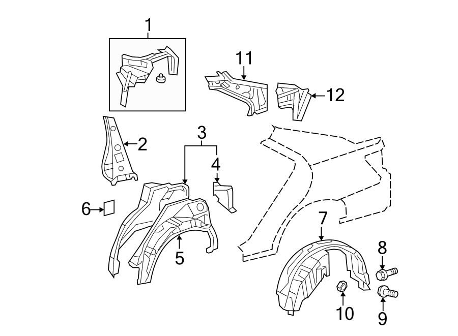 Diagram QUARTER PANEL. INNER STRUCTURE. for your 2023 Toyota Sienna   