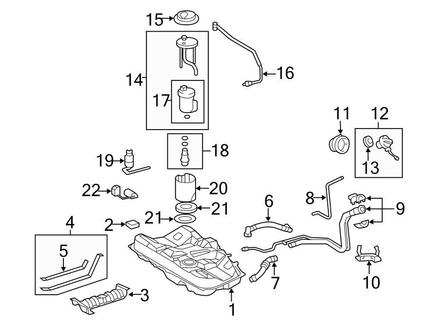 Diagram FUEL SYSTEM COMPONENTS. for your 2023 Toyota Tacoma 3.5L V6 A/T RWD SR5 Crew Cab Pickup Fleetside 