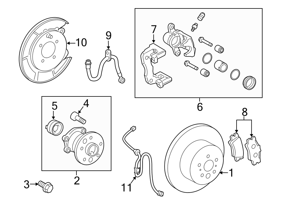 Diagram REAR SUSPENSION. BRAKE COMPONENTS. for your 2011 Toyota Camry 2.5L M/T Base Sedan 