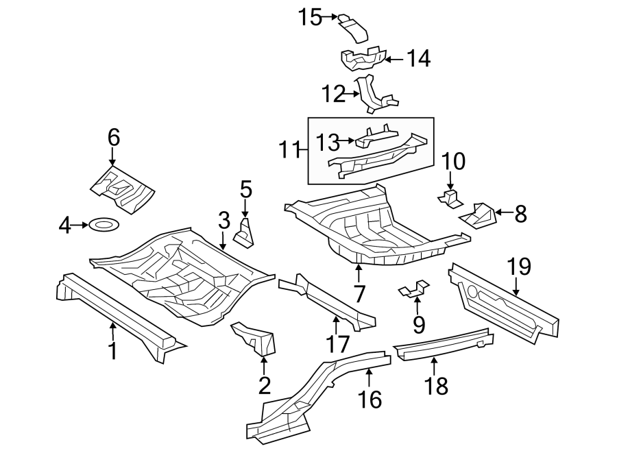 Diagram REAR BODY & FLOOR. FLOOR & RAILS. for your 2007 Toyota Camry  SE SEDAN 