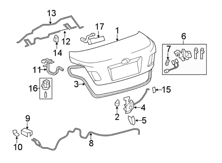 Diagram TRUNK LID. LID & COMPONENTS. for your 2017 Toyota Prius Prime  Plus Hatchback 