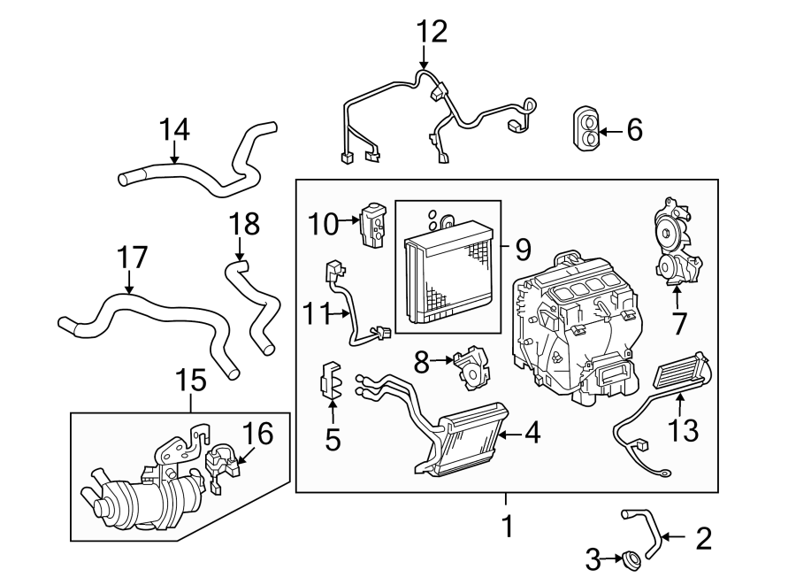 Diagram AIR CONDITIONER & HEATER. EVAPORATOR & HEATER COMPONENTS. for your 2008 Toyota Camry   