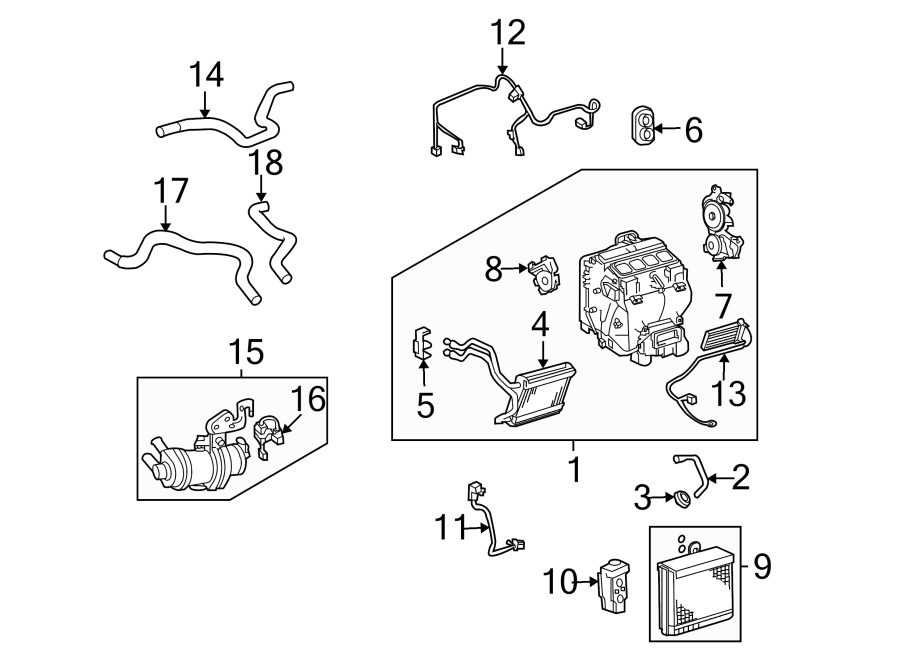 Diagram AIR CONDITIONER & HEATER. EVAPORATOR & HEATER COMPONENTS. for your 2018 Toyota Camry   