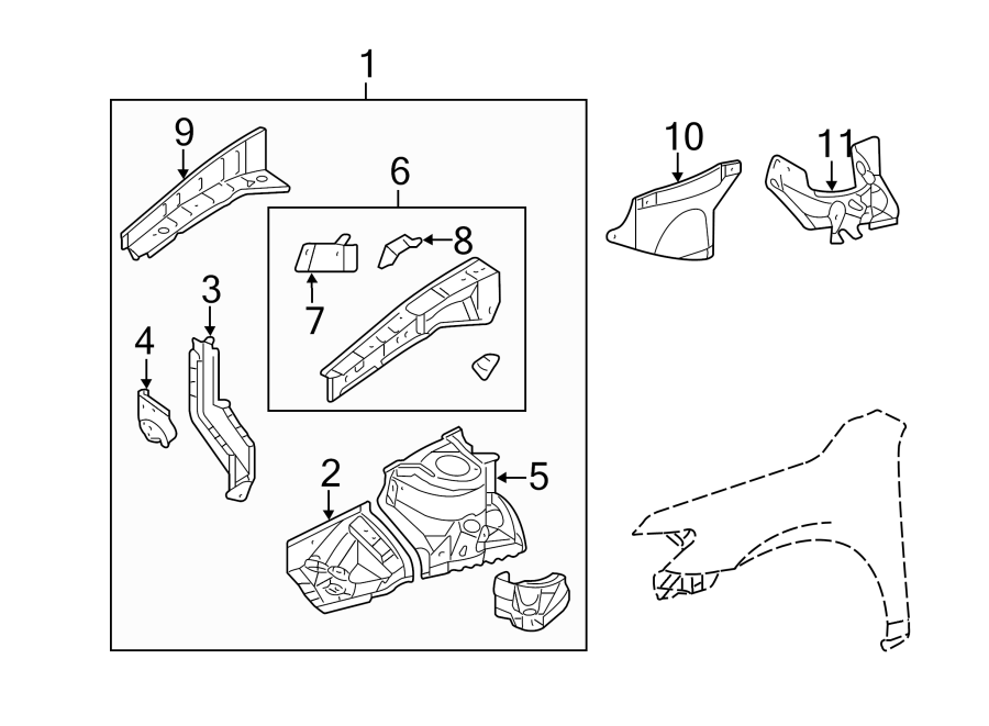 Diagram FENDER. STRUCTURAL COMPONENTS & RAILS. for your 2012 Toyota Avalon  Base Sedan 