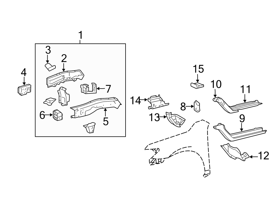 Diagram FENDER. STRUCTURAL COMPONENTS & RAILS. for your 2016 Toyota Avalon  Hybrid XLE Plus Sedan 