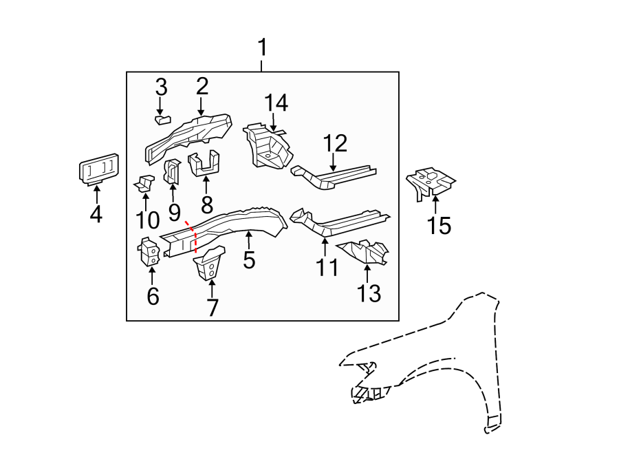 Diagram FENDER. STRUCTURAL COMPONENTS & RAILS. for your 1996 Toyota Avalon   