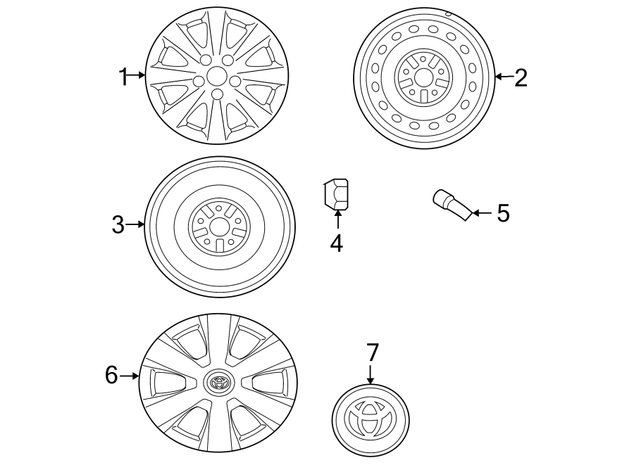 Diagram WHEELS. COVERS & TRIM. for your Toyota