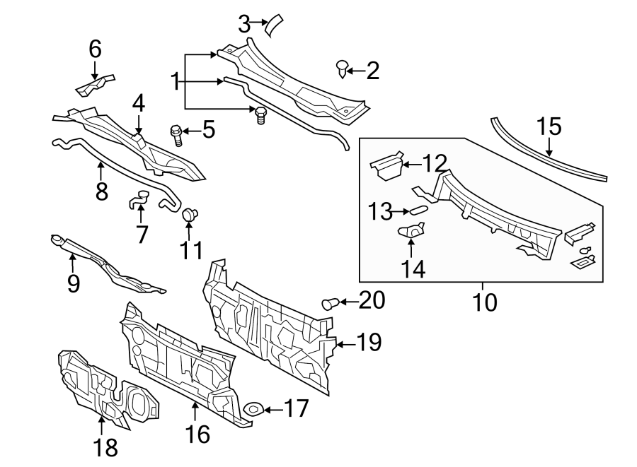 Diagram COWL. for your 2012 Toyota Highlander   