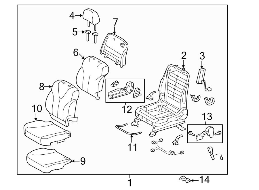 Diagram SEATS & TRACKS. PASSENGER SEAT COMPONENTS. for your 2006 Toyota Tundra 4.0L V6 M/T 4WD SR5 Extended Cab Pickup Stepside 