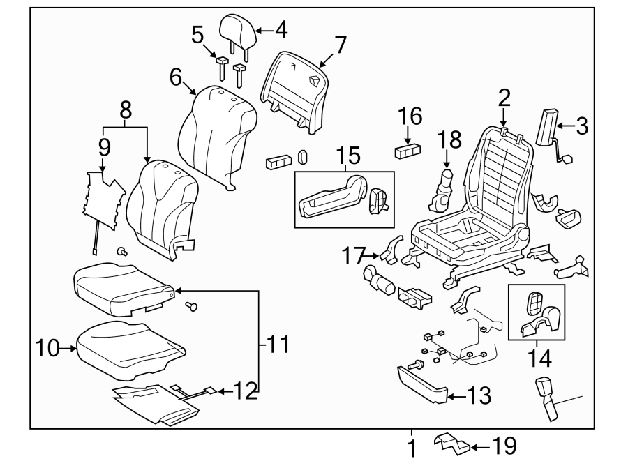 Diagram SEATS & TRACKS. PASSENGER SEAT COMPONENTS. for your 2006 Toyota Tundra 4.7L V8 A/T RWD SR5 Extended Cab Pickup Stepside 