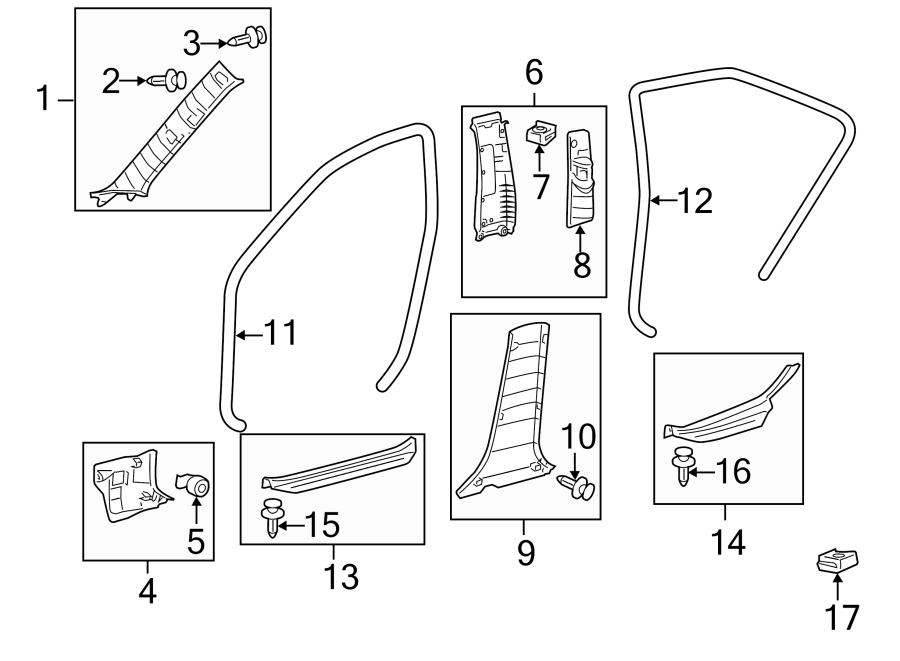 Diagram PILLARS. ROCKER & FLOOR. INTERIOR TRIM. for your 2012 Toyota Sienna 2.7L A/T FWD LE Mini Passenger Van 