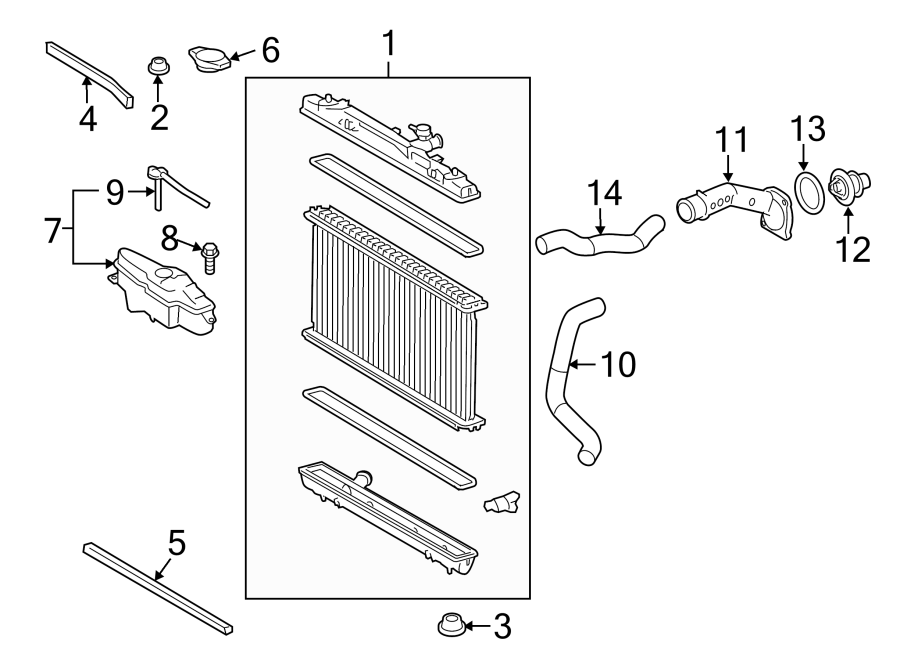 Diagram RADIATOR & COMPONENTS. for your 2011 Toyota Tundra 5.7L i-Force V8 FLEX A/T 4WD SR5 Extended Cab Pickup Fleetside 