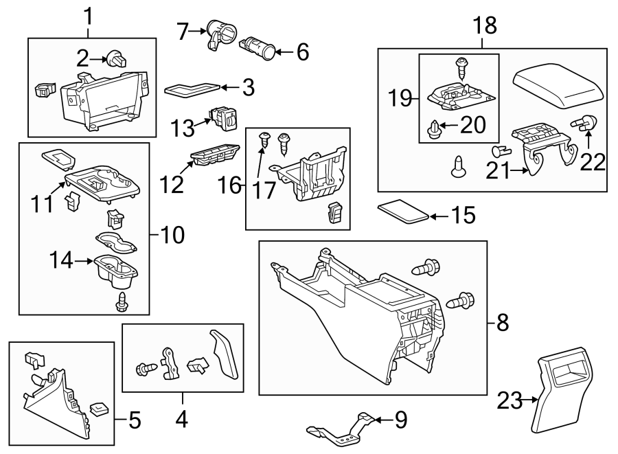 Diagram CENTER CONSOLE. for your 2018 Toyota Tundra 4.6L V8 A/T RWD SR Extended Cab Pickup Fleetside 