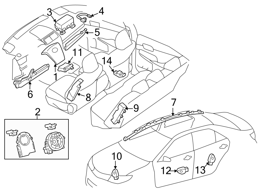 Diagram RESTRAINT SYSTEMS. AIR BAG COMPONENTS. for your 2024 Toyota Camry  TRD Sedan 