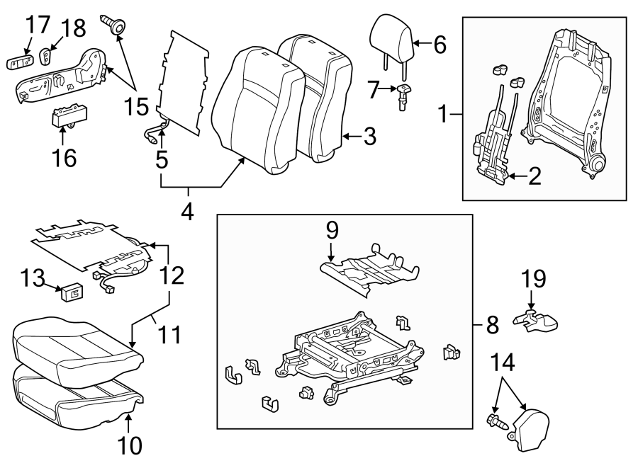 Diagram SEATS & TRACKS. PASSENGER SEAT COMPONENTS. for your 2013 Toyota