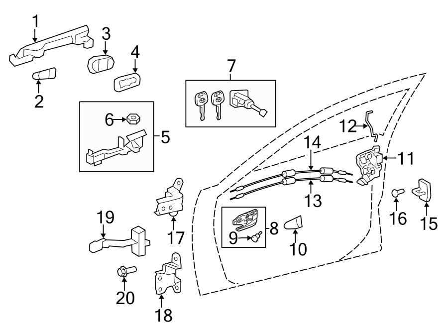 Diagram FRONT DOOR. LOCK & HARDWARE. for your Toyota