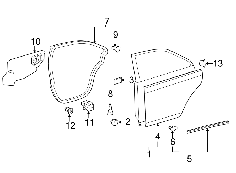 Diagram REAR DOOR. DOOR & COMPONENTS. for your 2012 Toyota Tacoma  Base Standard Cab Pickup Fleetside 