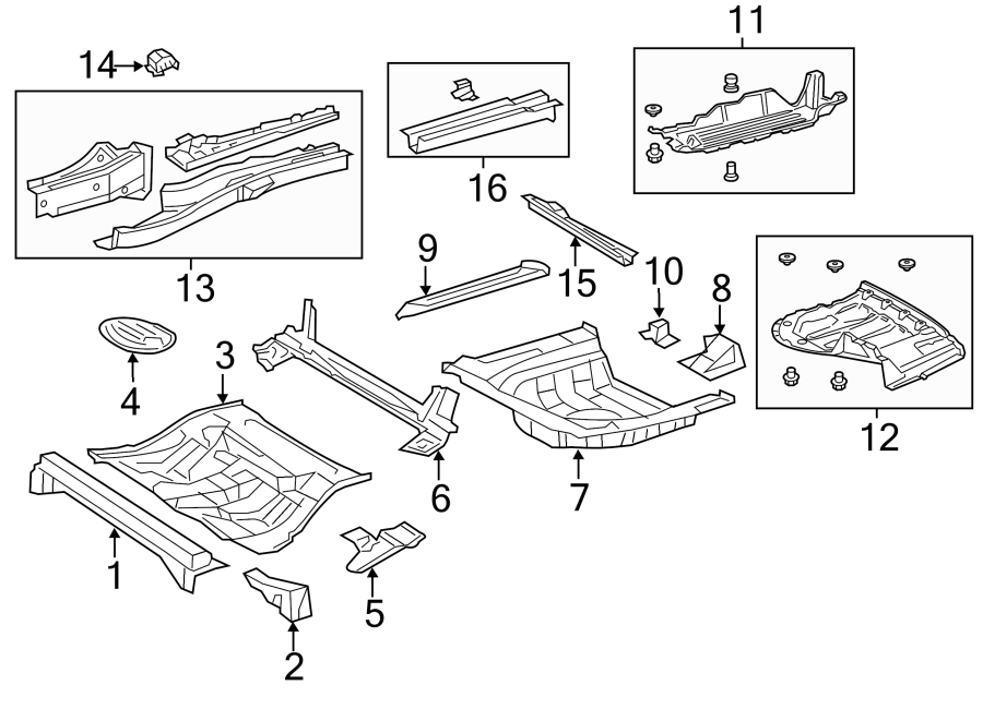 Diagram REAR BODY & FLOOR. FLOOR & RAILS. for your 2021 Toyota Corolla   