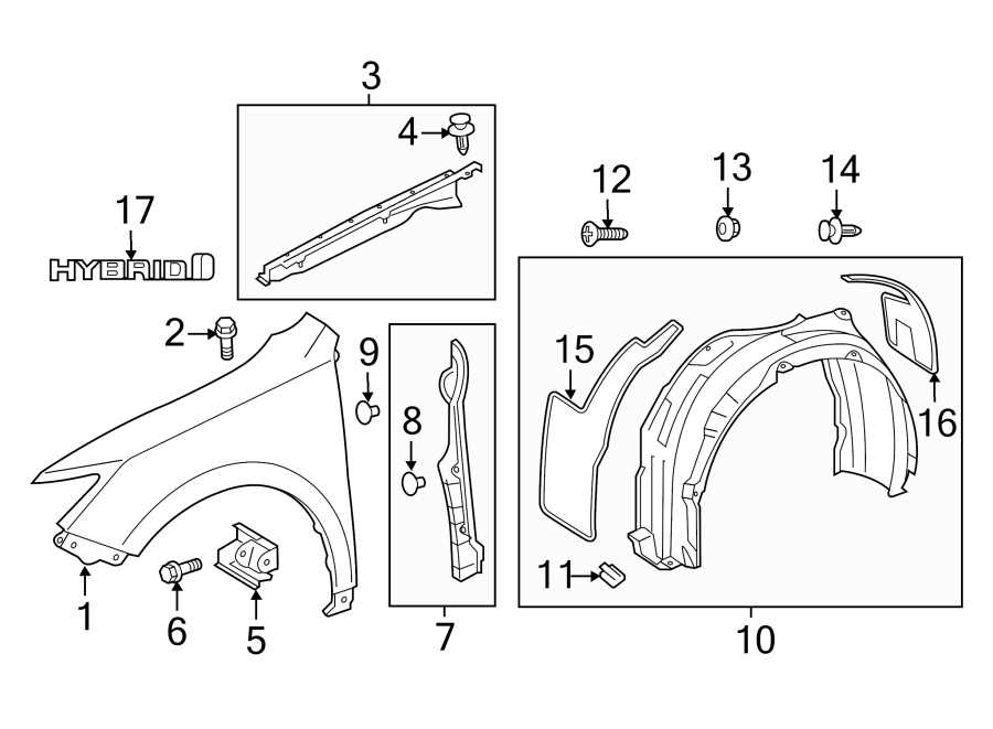 Diagram EXTERIOR TRIM. FENDER & COMPONENTS. for your 2019 Toyota Prius Prime  Plus Hatchback 