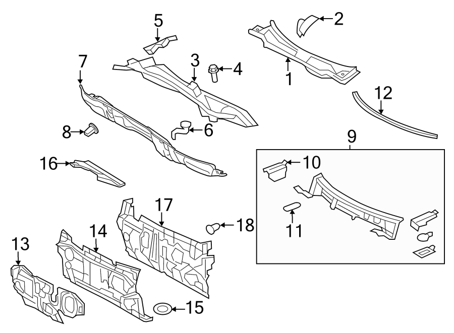 Diagram COWL. for your 2021 Toyota Highlander  LE Sport Utility 