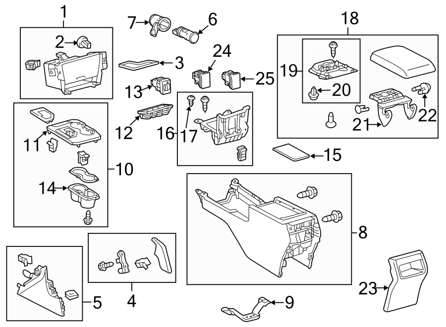 Diagram CENTER CONSOLE. for your 2018 Toyota Tundra 4.6L V8 A/T RWD SR Extended Cab Pickup Fleetside 