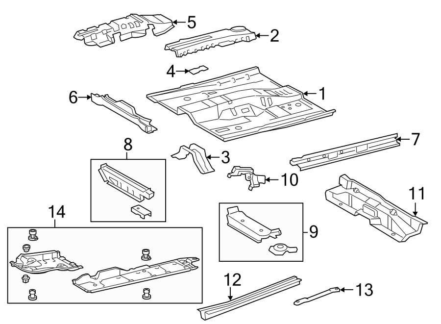 Diagram PILLARS. ROCKER & FLOOR. FLOOR & RAILS. for your 2021 Toyota 4Runner   