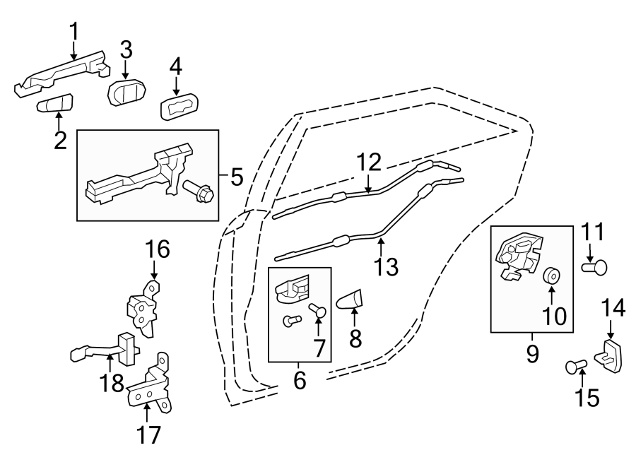 Diagram REAR DOOR. LOCK & HARDWARE. for your Toyota