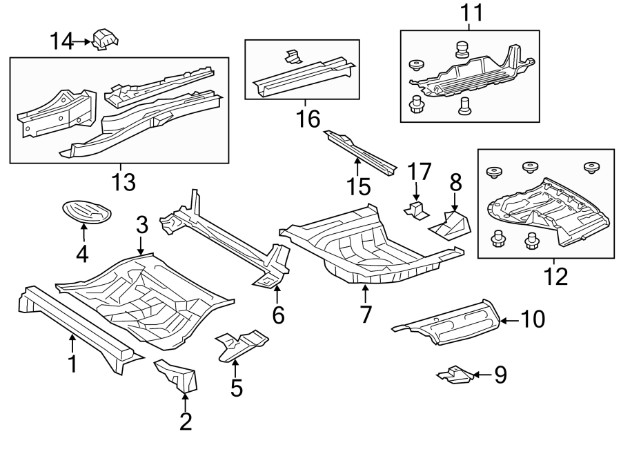 Diagram REAR BODY & FLOOR. FLOOR & RAILS. for your 2021 Toyota Corolla   