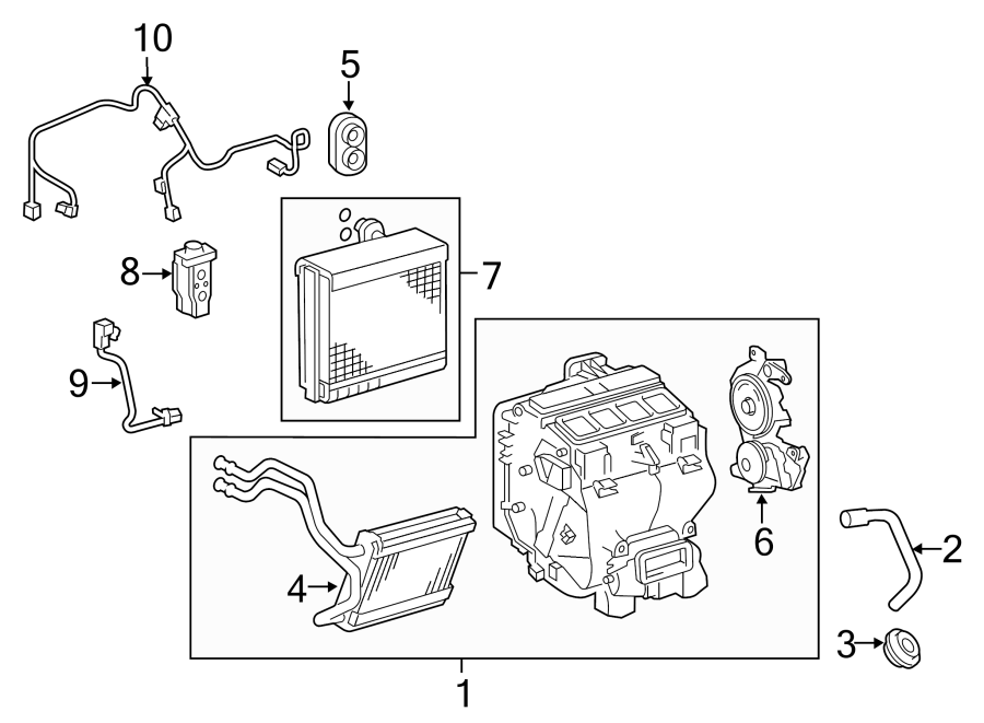 Diagram AIR CONDITIONER & HEATER. EVAPORATOR & HEATER COMPONENTS. for your 2018 Toyota Prius c   