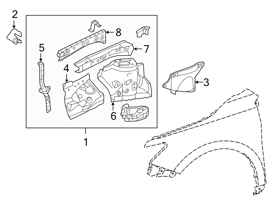 Diagram FENDER. STRUCTURAL COMPONENTS & RAILS. for your 1996 Toyota Avalon   