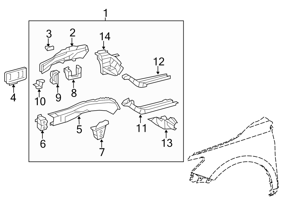 Diagram FENDER. STRUCTURAL COMPONENTS & RAILS. for your Toyota