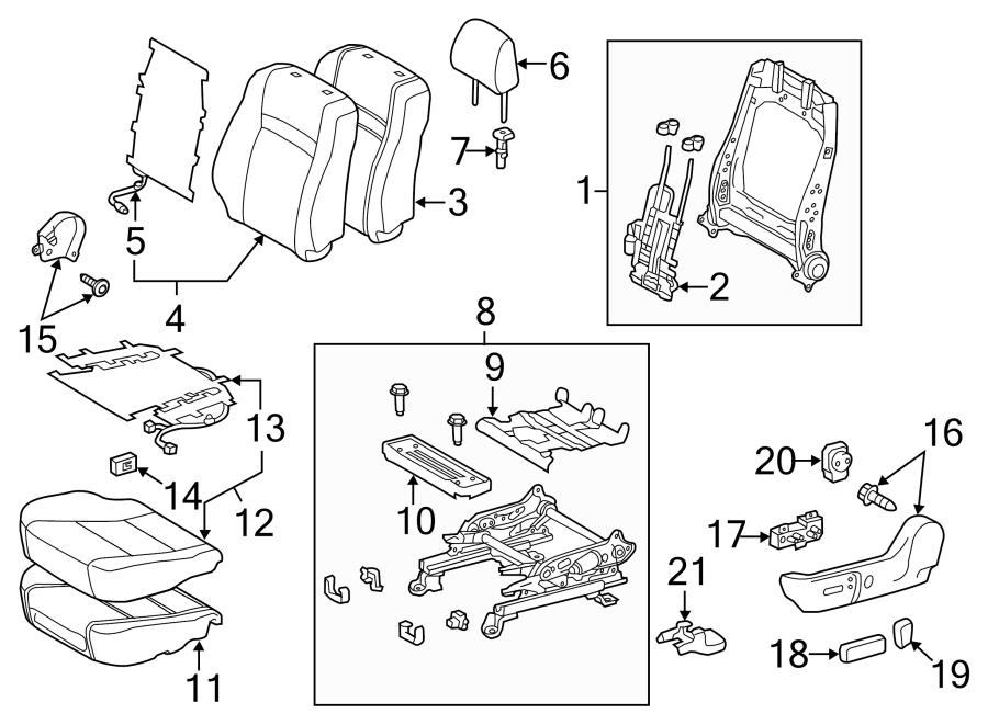 Diagram SEATS & TRACKS. DRIVER SEAT COMPONENTS. for your 2016 Toyota Camry   