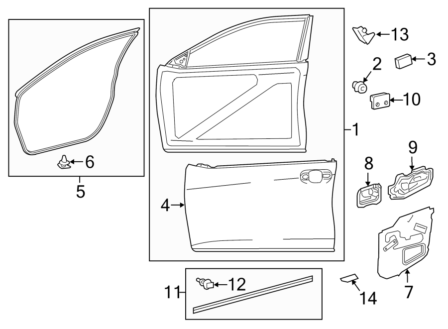 Diagram FRONT DOOR. DOOR & COMPONENTS. for your Toyota