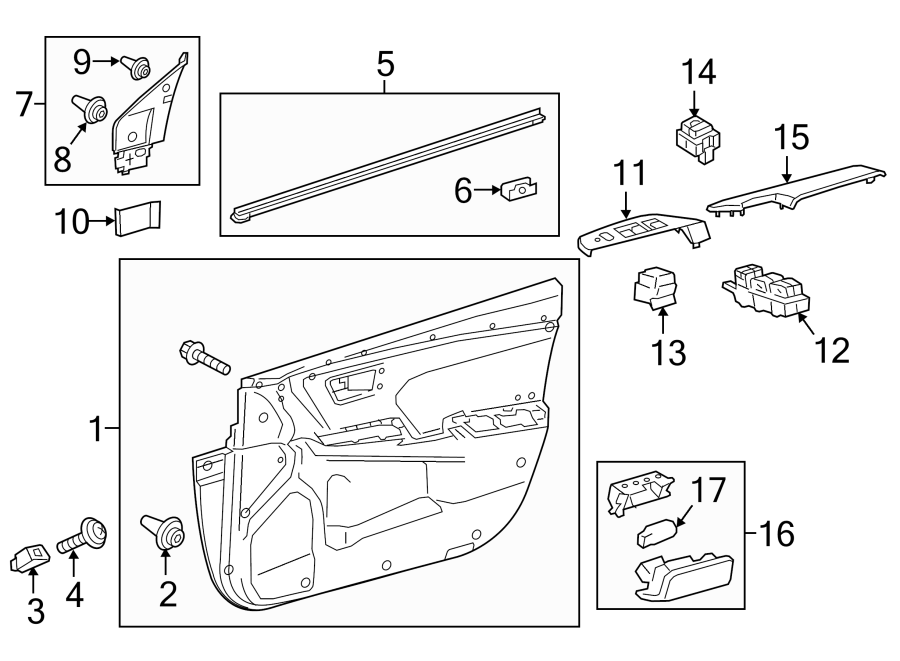 Diagram FRONT DOOR. INTERIOR TRIM. for your 1996 Toyota Camry   