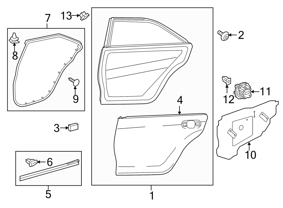 Diagram REAR DOOR. DOOR & COMPONENTS. for your Toyota