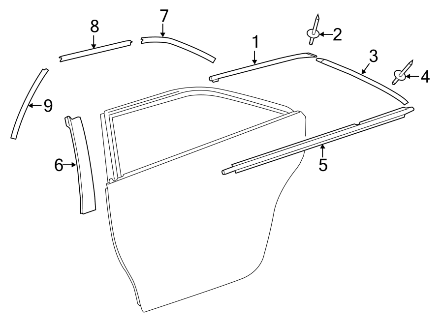 Diagram REAR DOOR. EXTERIOR TRIM. for your Toyota Avalon  