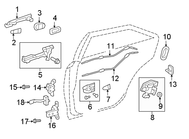 Diagram REAR DOOR. LOCK & HARDWARE. for your 2016 Toyota Camry 3.5L V6 A/T XLE SEDAN 