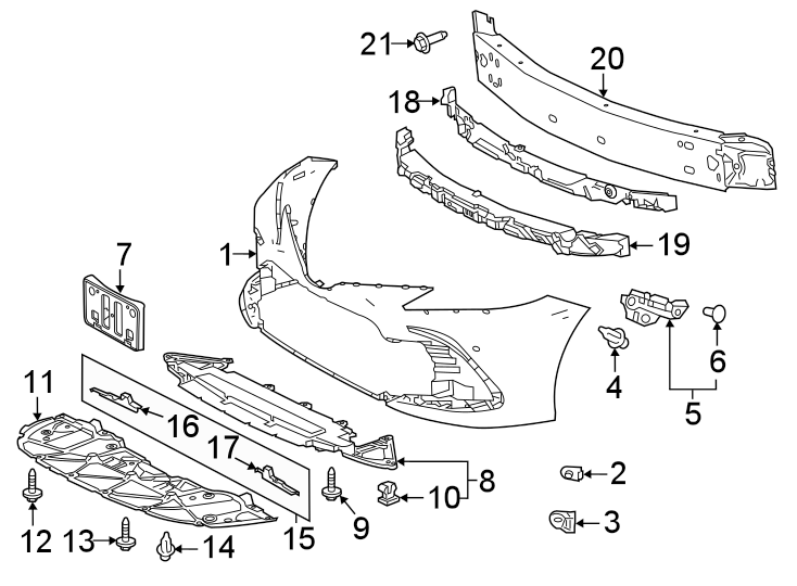 Diagram Front bumper & grille. Bumper & components. for your 2022 Toyota Prius Prime  LE Hatchback 